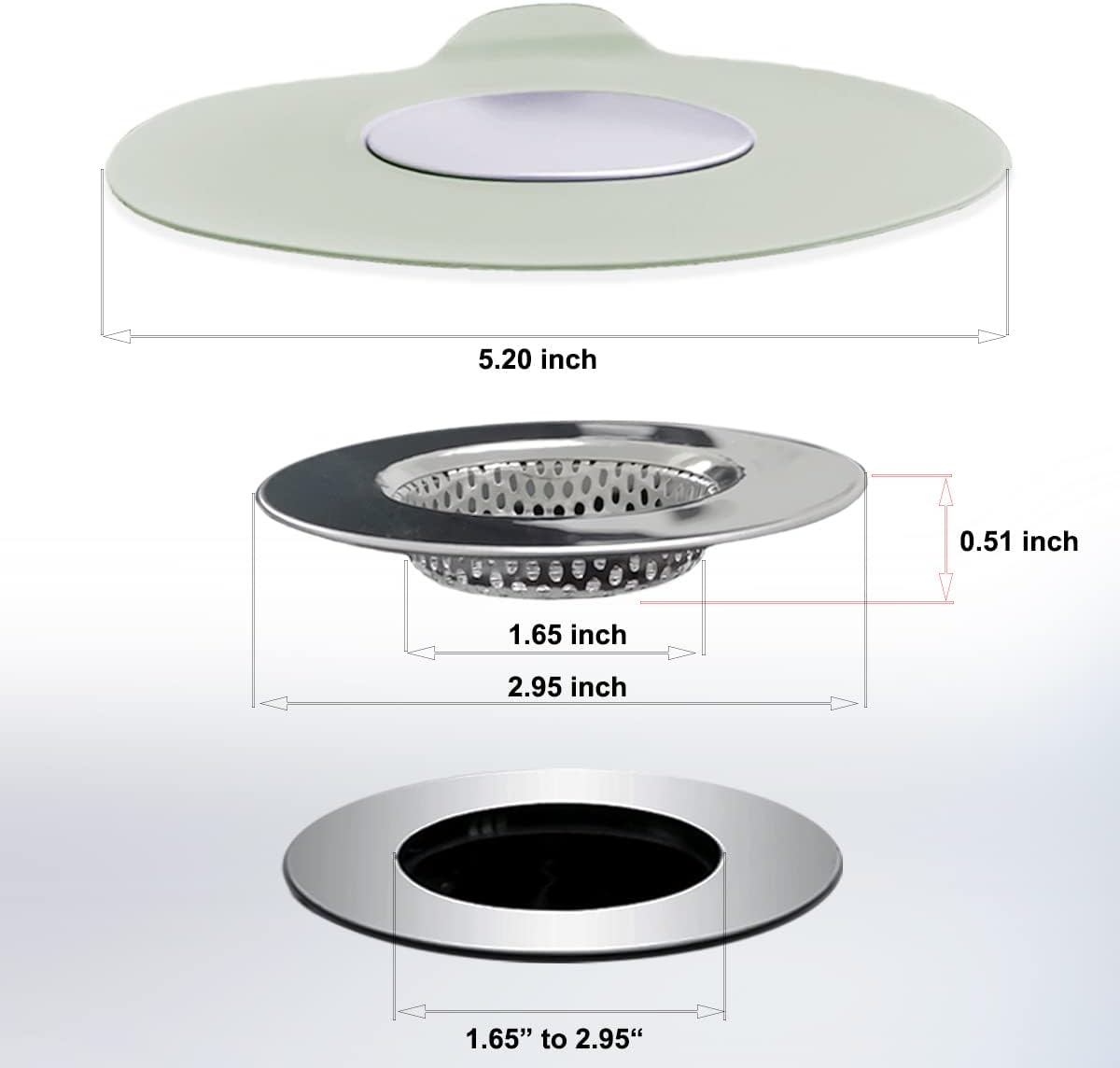 Seatery Bathtub Drain Strainers, Tub Drain Hair Catcher, Stainless Steel Bath Drain Cover Basket, Outer Diameter 3.0 inch/7.7cm, Inner Diameter 1.60 inch/4.0cm, Pack of 2