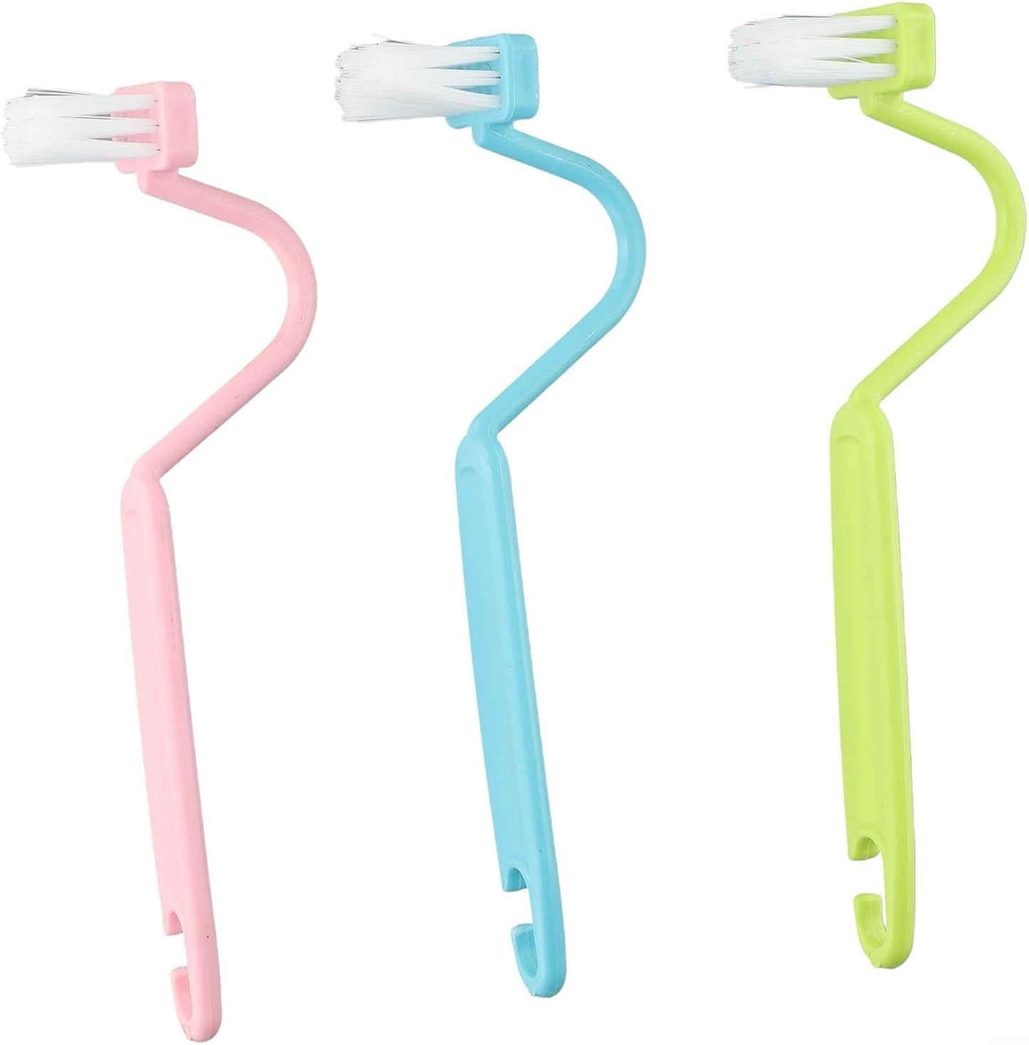 Plastic Toilet Under Rim Cleaning Brush Set with S-Type Curved Handle for Home, 3-Pack, Green/Pink/Blue, 20 x 3 cm