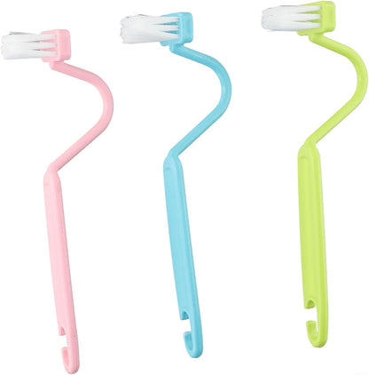 Plastic Toilet Under Rim Cleaning Brush Set with S-Type Curved Handle for Home, 3-Pack, Green/Pink/Blue, 20 x 3 cm