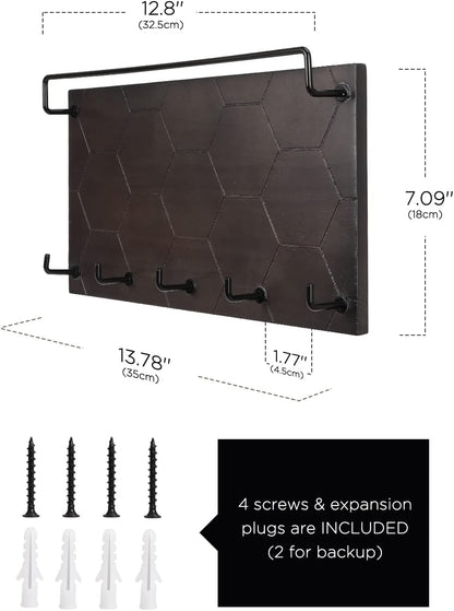 Emibele Sunglass Organizer Wall Key Holder,Decorative Wood Wall Organizer | Glasses & Sunglass Holder Display with 5 Hooks Key Rack Hanging Eyeglass Storage for Entryway Living Room