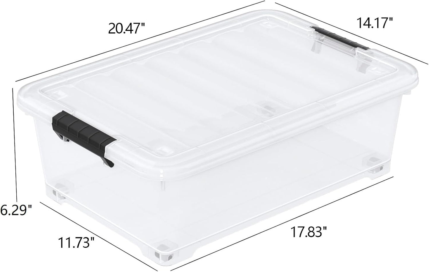 40 Quart Plastic Clear Underbed Storage Bin with Wheels, 3 Packs | Stackable Large Flat Under Bed Organization Boxes with Lids