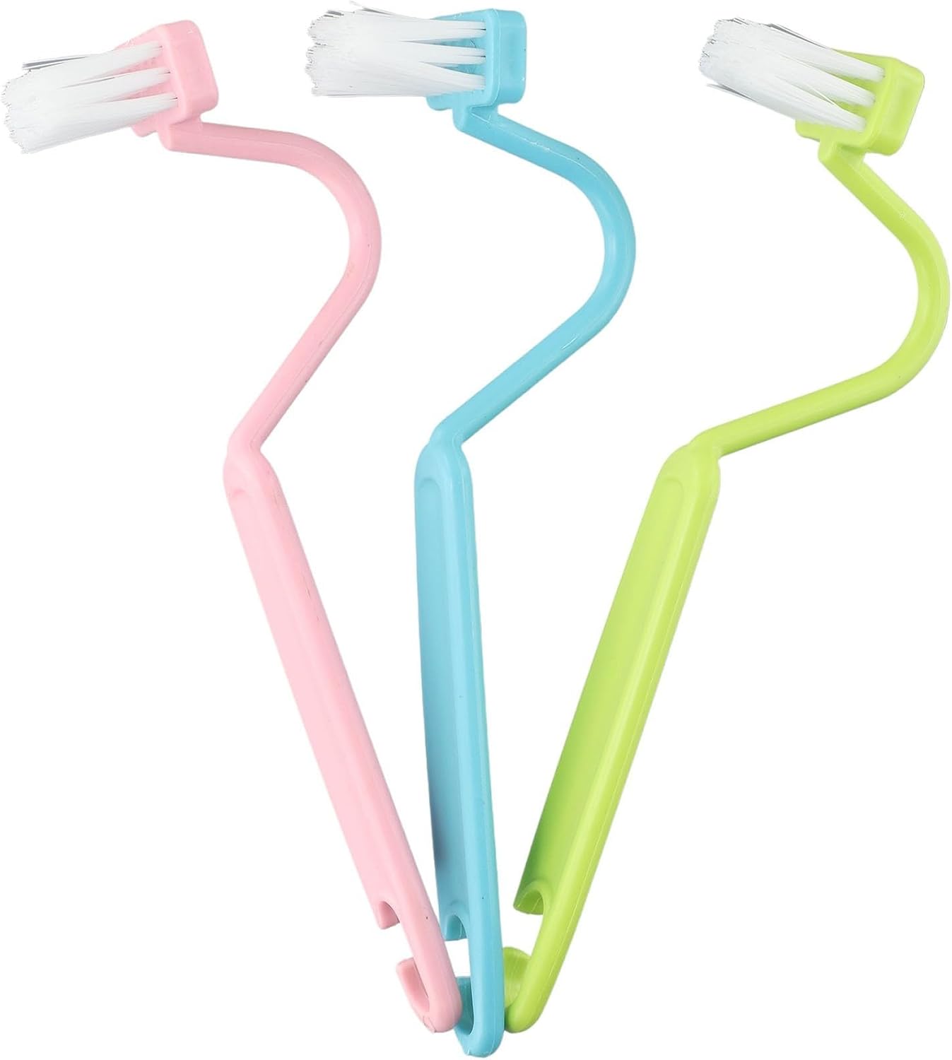 Plastic Toilet Under Rim Cleaning Brush Set with S-Type Curved Handle for Home, 3-Pack, Green/Pink/Blue, 20 x 3 cm