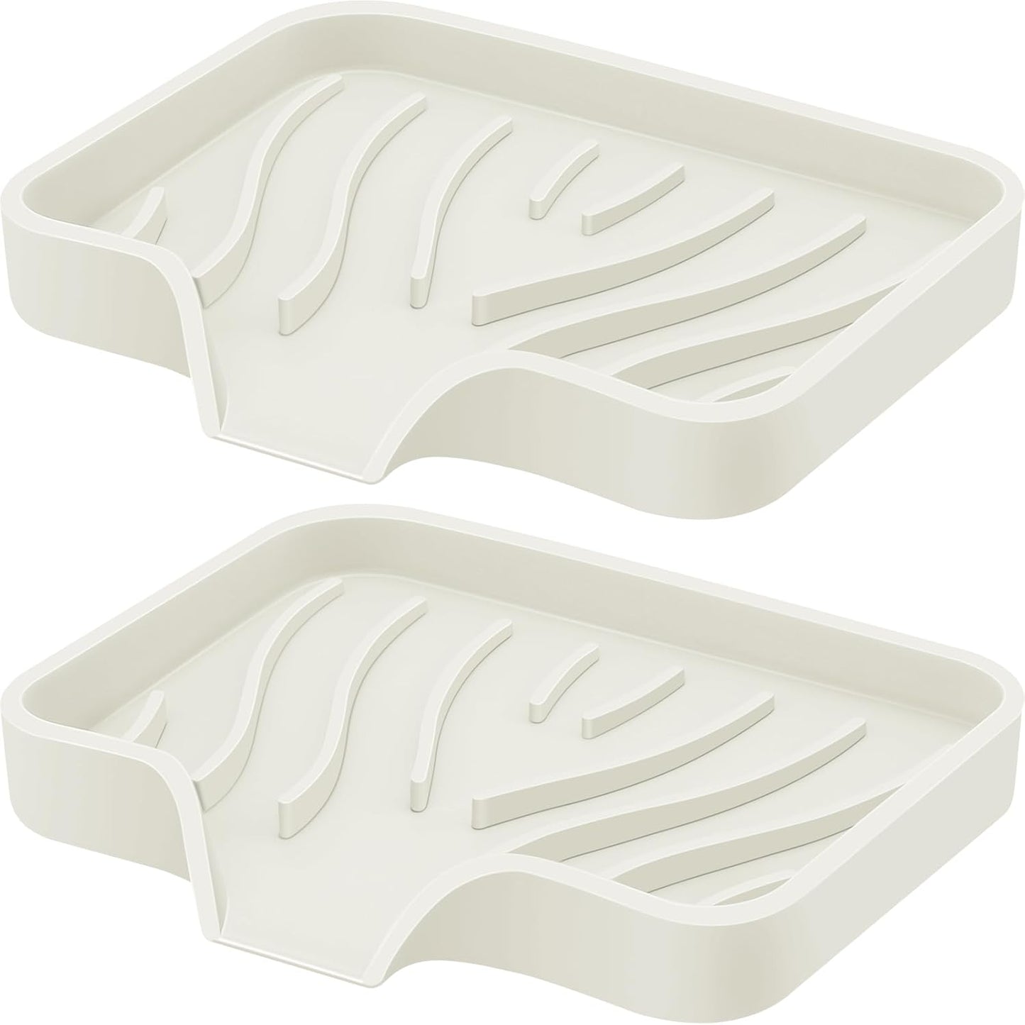 Silicone Soap Dish with Drain, SAISN Kitchen Soap Tray for Shower 2 Pack Self Draining Soap Dish Soft Bathroom Soap Holder for Kitchen Sink Flexible Portable Soap Saver, White