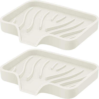 Silicone Soap Dish with Drain, SAISN Kitchen Soap Tray for Shower 2 Pack Self Draining Soap Dish Soft Bathroom Soap Holder for Kitchen Sink Flexible Portable Soap Saver, White
