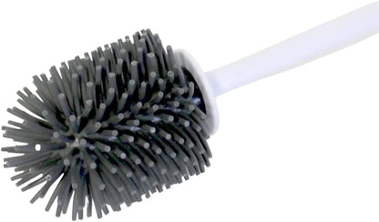 Silicone Toilet Brush with Holder – Wall-Mounted or Freestanding, No-Drill Adhesive Mount, Fast-Drying Ventilated Design with Drip Tray – Long Handle for Deep Cleaning, Compact for Small Bathrooms