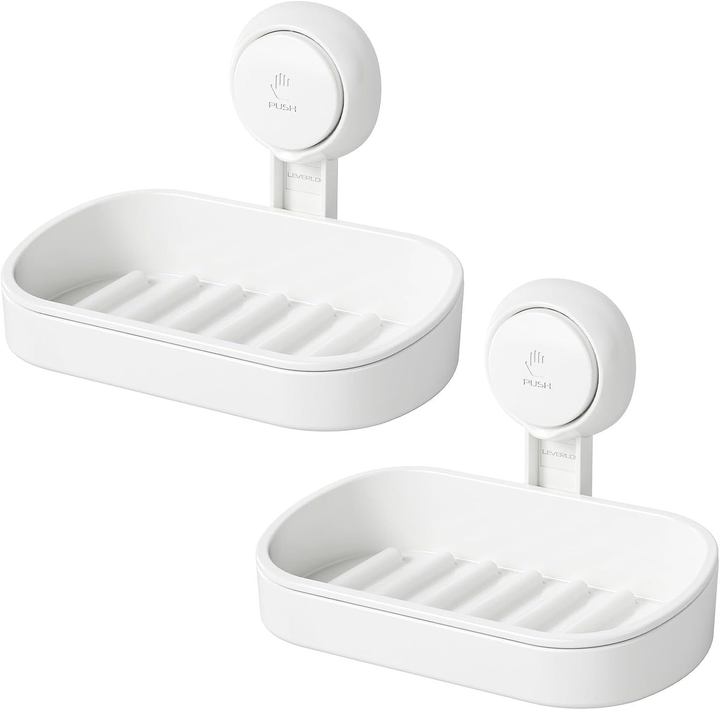 LEVERLOC Soap Dish Holder for Shower Suction Cup Wall Mounted Self Draining NO-Drilling Removable Bar Soap Sponge Holder for Bathroom Bathtub Kitchen Sink Waterproof Strong Vacuum Suction Adhesion