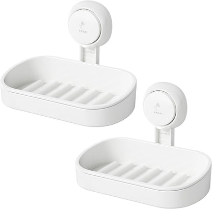 LEVERLOC Soap Dish Holder for Shower Suction Cup Wall Mounted Self Draining NO-Drilling Removable Bar Soap Sponge Holder for Bathroom Bathtub Kitchen Sink Waterproof Strong Vacuum Suction Adhesion