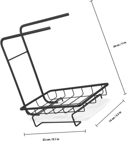 PRETYZOOM No-Nail Kitchen Sponge Holder and Dishcloth Drying Rack, Black Multi-Function Wall-Mounted and Countertop Sink Organizer with Draining Design for Kitchen Storage and Cleaning