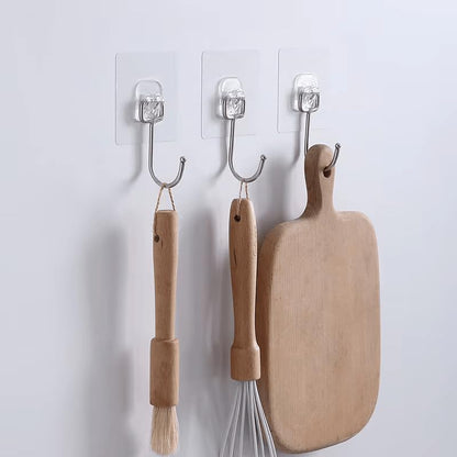 Heavy Duty Adhesive Wall Hooks Large 24 Pack, Transparent, Waterproof, Damage-Free, Sticky Hook for Hanging Upto 50lbs, No Tools Required, no Drill, for Kitchen, Shower, Tile etc.