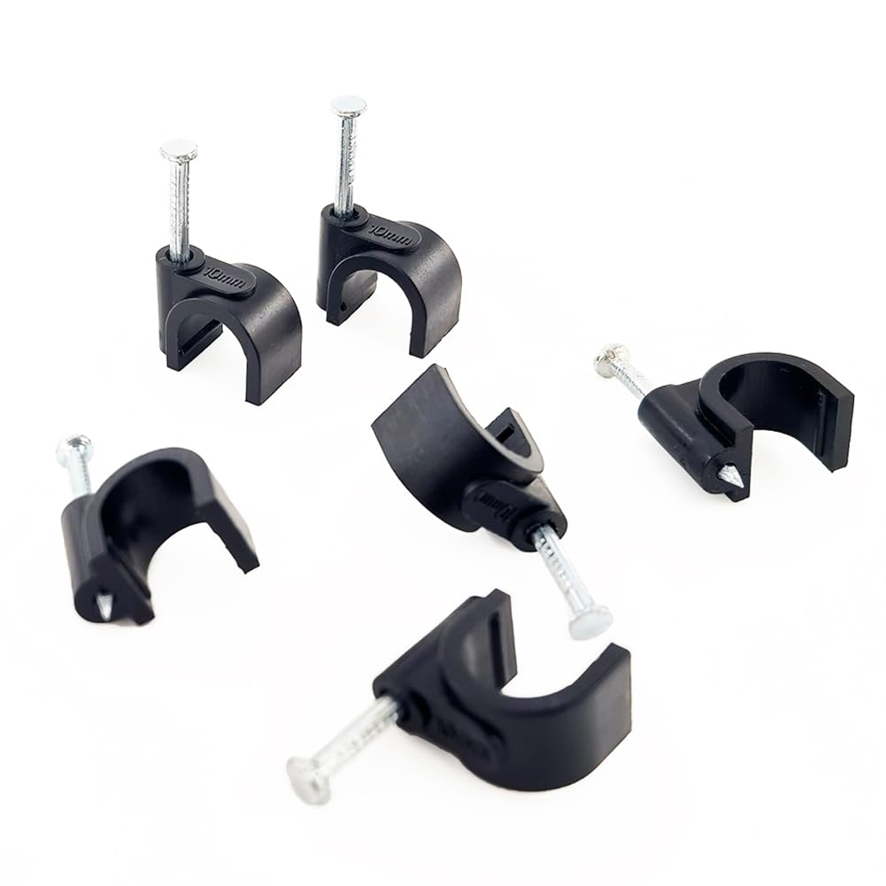 HS 7mm Ethernet Cat6 Cable Clips Clamps RG6 with Steel Nail (200 Pack) Wire Clips Black for Wall,Cord Management