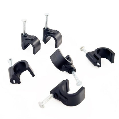 HS 7mm Ethernet Cat6 Cable Clips Clamps RG6 with Steel Nail (200 Pack) Wire Clips Black for Wall,Cord Management