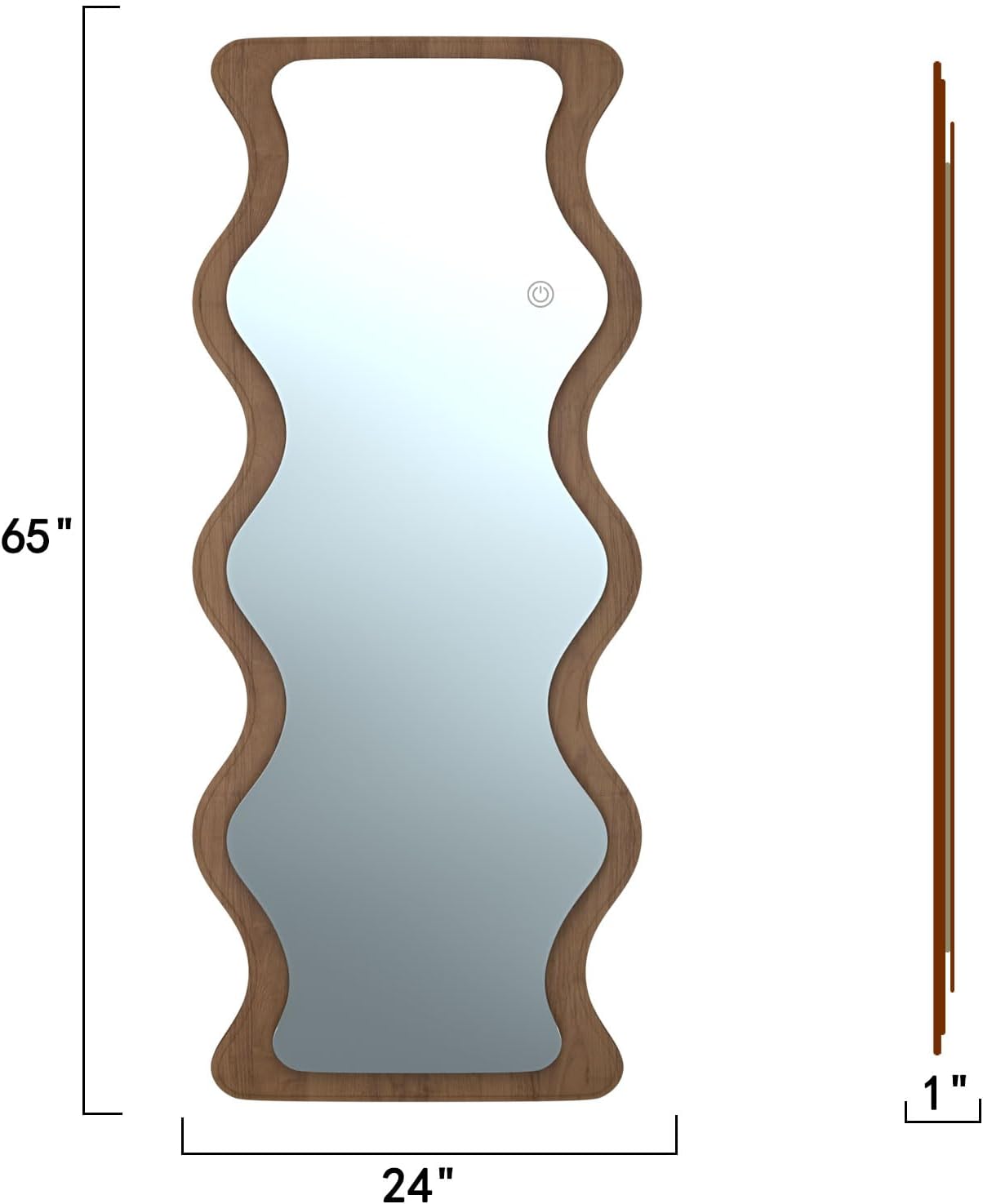 65" x 24" LED Wavy Full Length Mirror Wood Framed Full Body Mirror with Lights,Shatter-Proof Hanging/Leaning Irregular Wall Mirror Wooden Floor Mirror for Dressing Bedroom Living Room