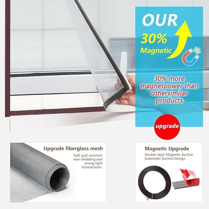 DIY Magnetic Window Screen with Adjustable Size | Easy and Fast Installation, Window Screen net kit White Frame with Gray Fiberglass mesh