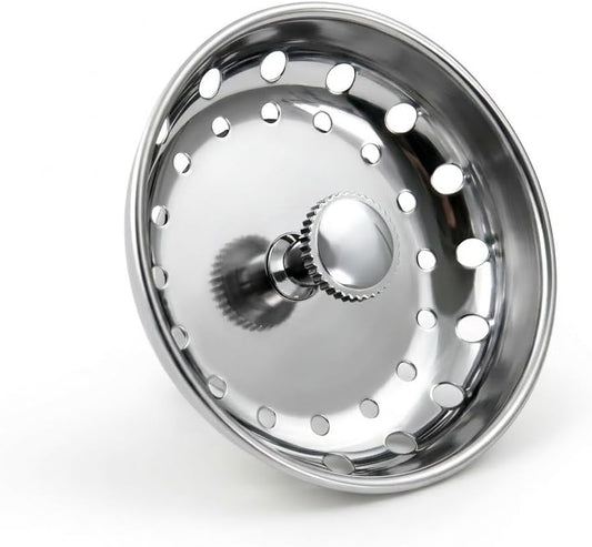 Highcraft 97333 Kitchen Sink Basket Strainer Replacement for Standard Drains (3.25 Inch) Chrome Plated Stainless Steel Body With Rubber Stopper, 3.25"