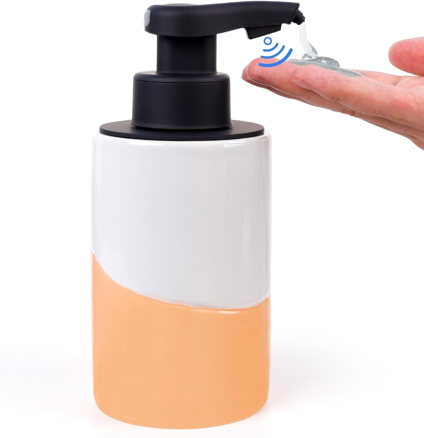 BosilunLife Automatic Soap Dispenser Ceramic Hand Free Soap Dispenser with Waterproof Pump Rechargeable Smart Electric Lotion Soap Dispenser Touchless (White-Green, Foam Pump)