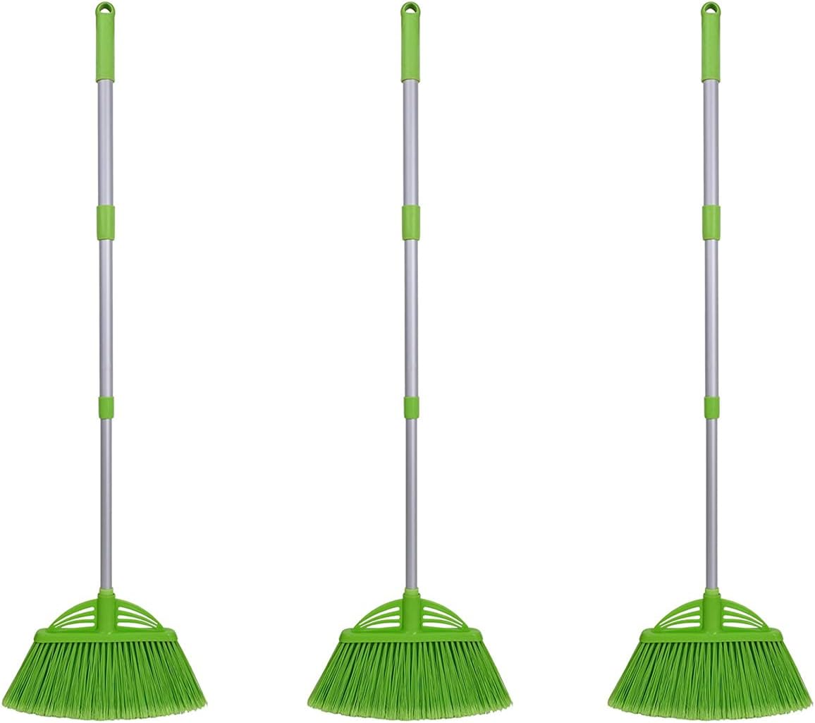 Four-Section Rod Long-Handled Broom,Heavy-Duty Broom, Angle Broom for Outdoor/Indoor（Black+Orange）