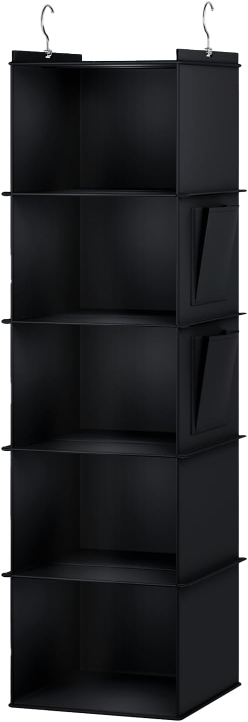 YOUDENOVA Hanging Closet Organizer, 4-Shelf Closet Hanging Storage Shelves, Grey