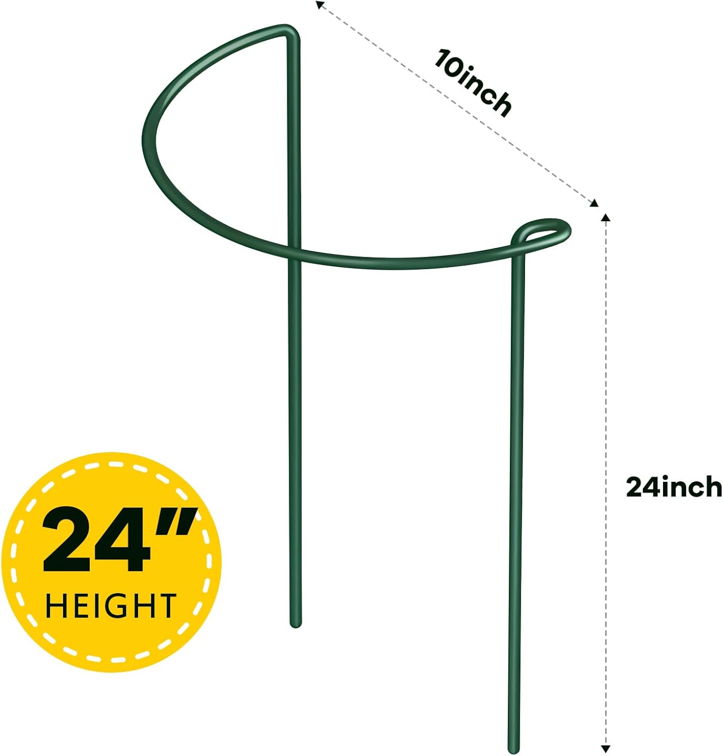 12 Pack Plant Support Stakes, 10" Wide x 24" High Half Round Metal Peony Cages and Support, Green Garden Plant Stake Plant Support Ring Border for Peony Tomato, Hydrangea, Flower Indoor Outdoor