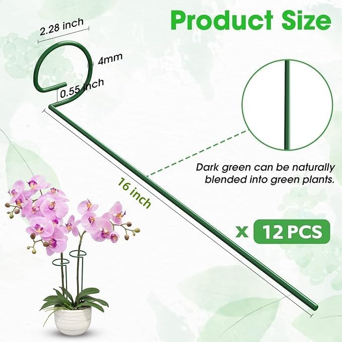 Unves 24 in Plant Stakes, 12 Pack Garden Plant Support Stakes(12" or 24") | Single Stem Plant Cage for Outdoor Indoor Plants Orchid, Tomatoes, Peony, Lily, with 100 Pcs Twist Ties