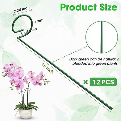Unves 24 in Plant Stakes, 12 Pack Garden Plant Support Stakes(12" or 24") | Single Stem Plant Cage for Outdoor Indoor Plants Orchid, Tomatoes, Peony, Lily, with 100 Pcs Twist Ties