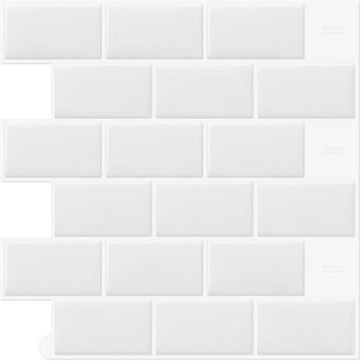 DEWOO White Peel and Stick Backsplash Subway Tile Self Adhesive Wall Tiles for Kitchen Bathroom, 10-Sheet, 12"×12"