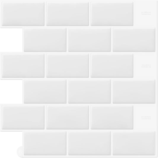 DEWOO White Peel and Stick Backsplash Subway Tile Self Adhesive Wall Tiles for Kitchen Bathroom, 10-Sheet, 12"×12"