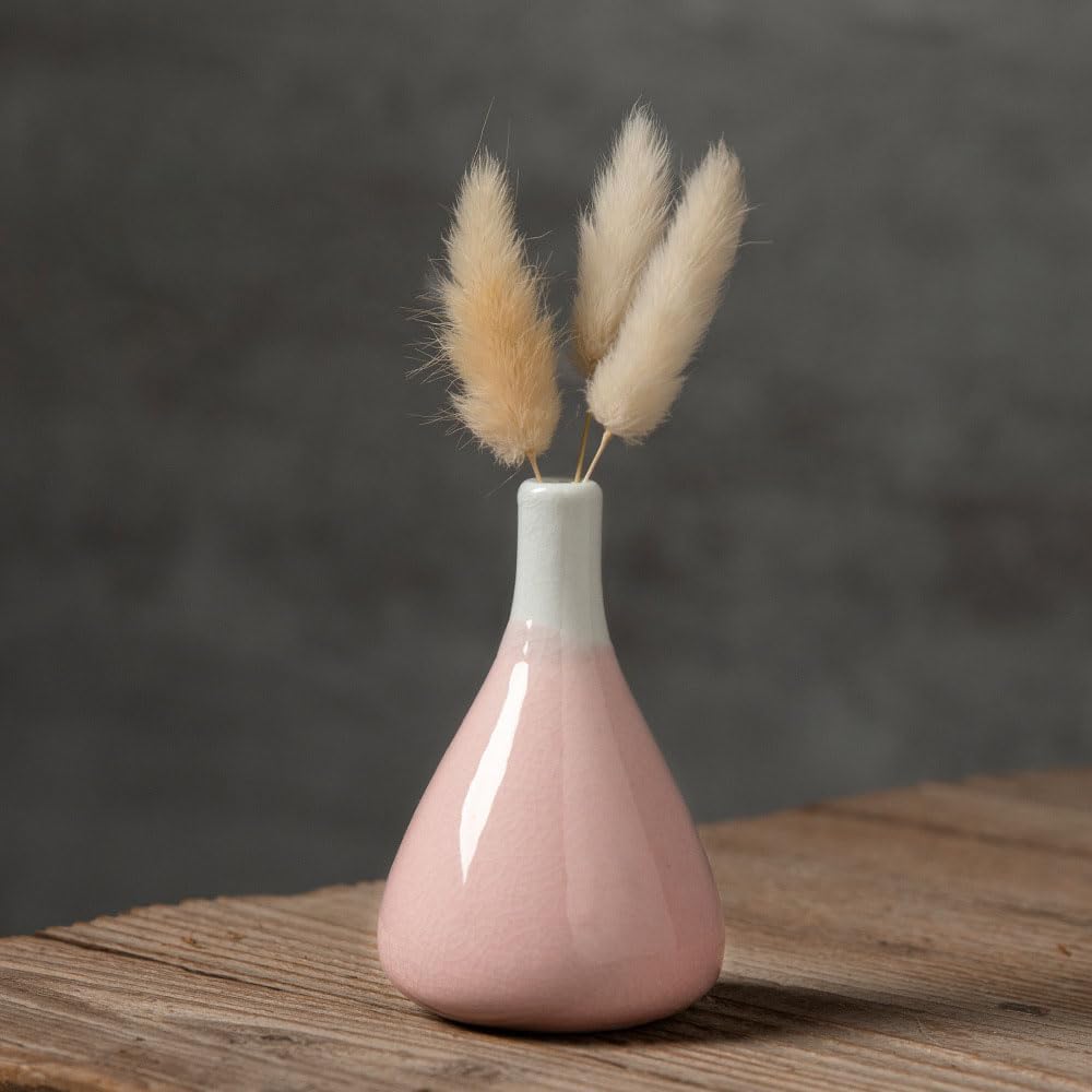 Daittin 3-Piece Ceramic Vase Set - Small Bud Vases for Dried/Fresh Flowers, Tabletop Decor for Living Room, Bedroom & Office, Compact & Stylish Decor Pieces for Gift Givers (Pink)