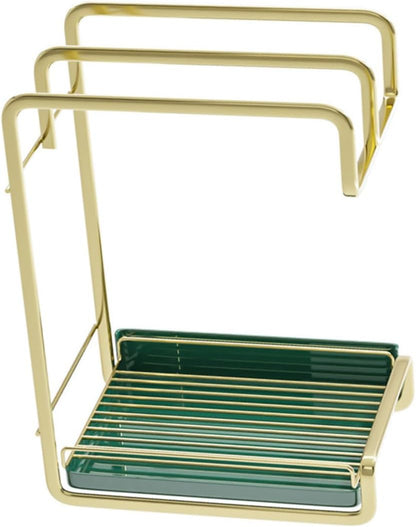 VICASKY Punch Wall Mounted Kitchen Drain Stand with Gold Iron Construction Multifunctional Storage Rack for Sponge and Cloth Space Saving Accessory for Organized Cleaning Tools