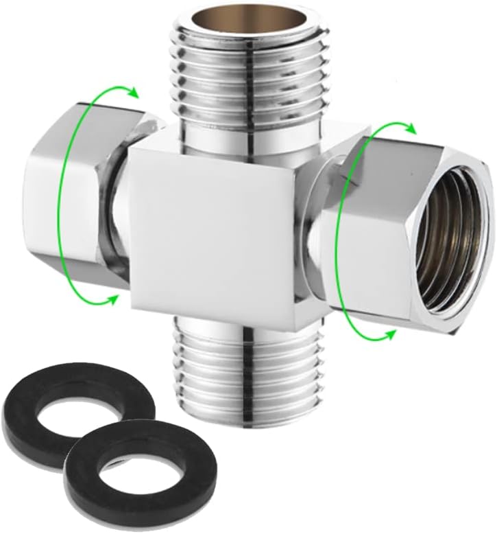 Water Diverter Fitting Adapter, Add-A-Tee G1/2" Hose Connector Adapter for Angle Valve adapter, Shower arms, Toliet Bidet Sprayer, Hose Pipe Fittings (3 Way T2)