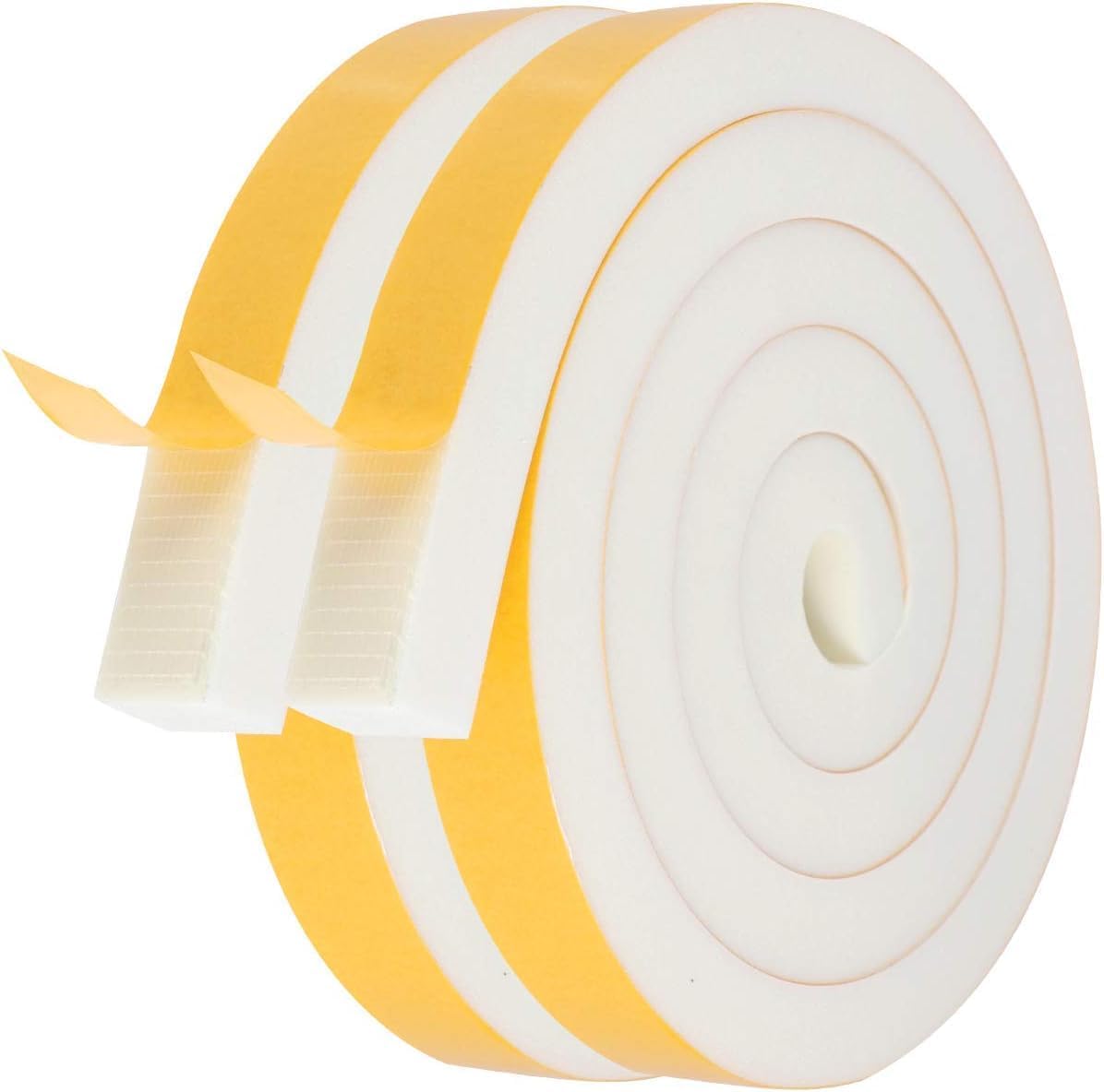 Door Weather Stripping-3 Rolls, 1/2 Inch Wide X 1/2 Inch Thick Total 20 Feet Long, Adhesive Foam Seal Tape for Window Insulation(6.5ft x 3 Rolls)