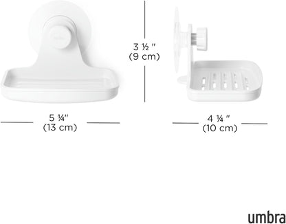 Umbra Flex Adhesive Double-Hook for Bathroom Shower Tub, Holds Towels, Washcloths, Loofahs, Razor, and More, White