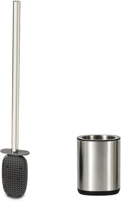 Sineng Silicone Toilet Brush and Holder Set, Stainless Steel Toilet Cleaning Brush, One-Piece Long Handle, Flexible Compact Modern RV Toilet Bowl Brush for Bathroom