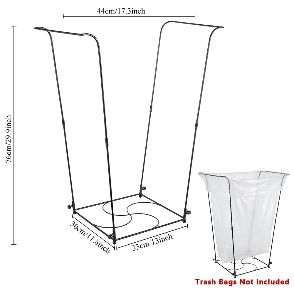 Trash Bag Holder, Garbage Bag Holder, Metal Leaf Bag Holder Stand | Portable Trash Bag Holder for 30-45 Gallon for Lawn, Yard, Camping, Outdoor, S-Shape Base