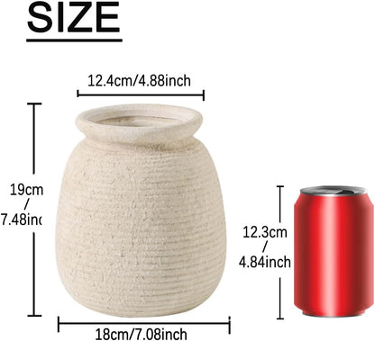 Ceramic Flower Vase, Small Rustic Farmhouse Vases Home Decor, Short Pottery Decorative Pampas Vase for Table Living Room Entryway Mantel Bookshelf Bedroom Bathroom Kitchen - 6" W
