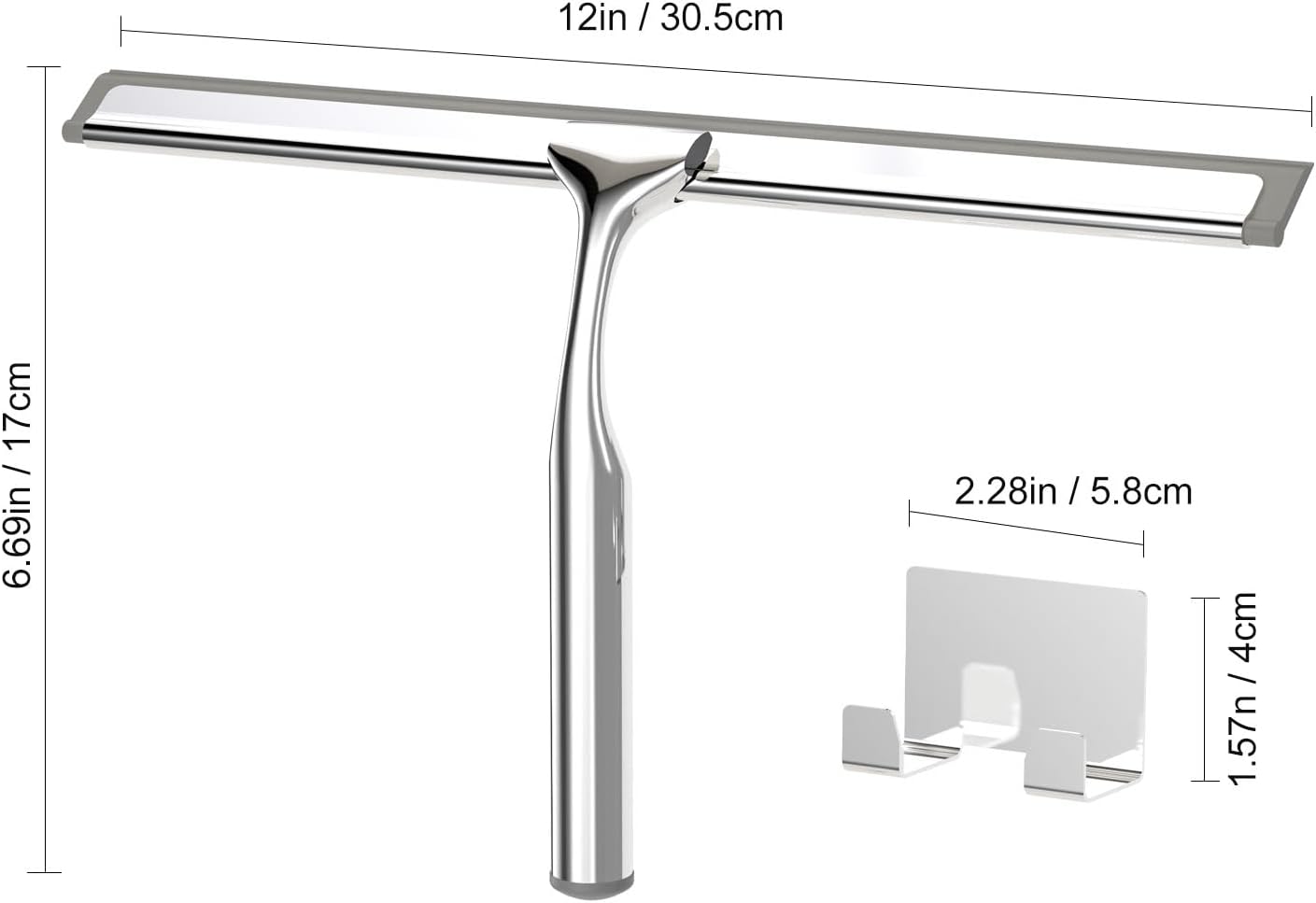 Stainless Steel Shower Squeegee for Glass Doors, Multi-Purpose Squeegee for Shower Glass, Bathroom and Car Windows, Squeegee with Adhesive Hook-10”, Black