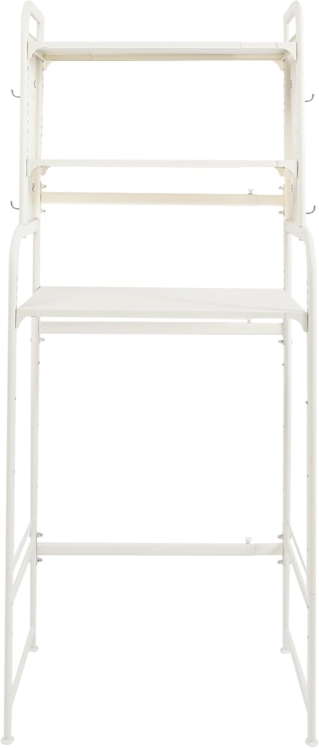 Over Washer and Dryer Shelves,3 Tiers Laundry Room Storage Organization Clothes Drying Rack,Adjustable Height Laundry Room Standing Shelf with Hanger Guard Rail&Hook,Space Saving Shelf (Gray)