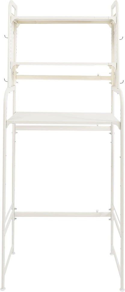 Over Washer and Dryer Shelves,3 Tiers Laundry Room Storage Organization Clothes Drying Rack,Adjustable Height Laundry Room Standing Shelf with Hanger Guard Rail&Hook,Space Saving Shelf (Gray)