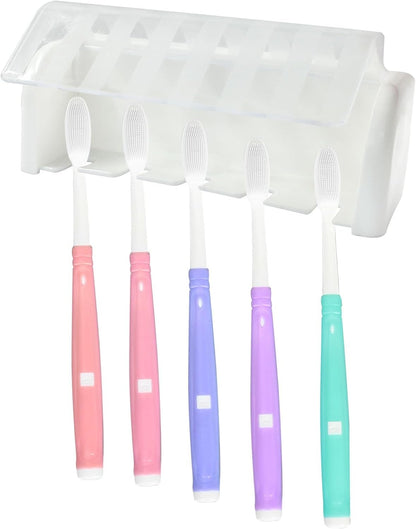 Zorfeter 5 Slots White Wall Mounted with Cover Toothbrush Holder, Toothbrush Storage Organizer Self Adhesive Hanger Rack, Toothbrush Hanger Stand for Bathroom/Cabinet/Dorm