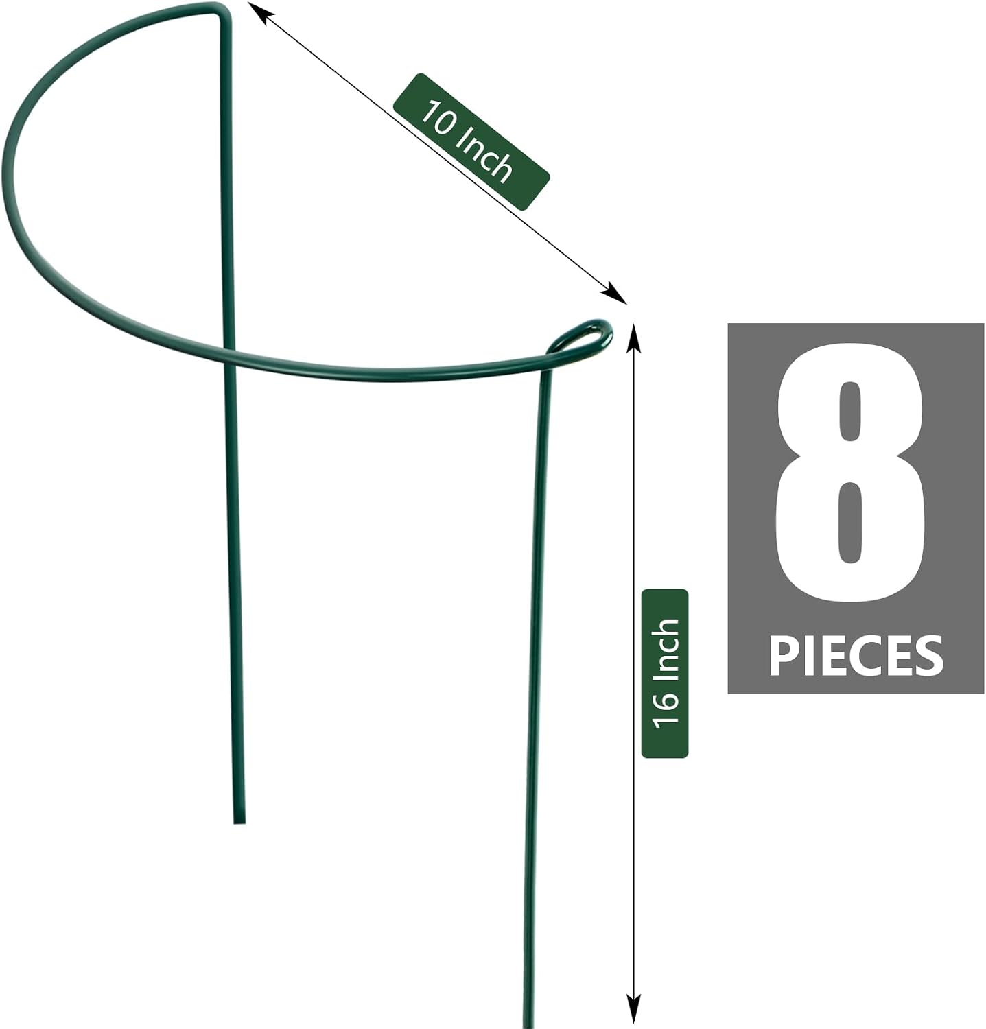 FEED GARDEN 8 Pack Peony Cages and Supports, Plant Support Stakes for Outdoor & Indoor Plants, 10" W x 16" H Half Round Garden Plant Support Rings for Peonies, Hydrangeas, Roses, Dahlias