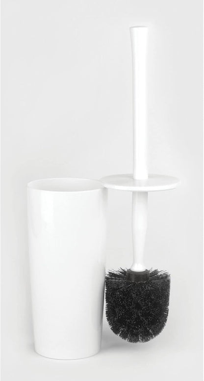 mDesign Slim Plastic Toilet Bowl Brush and Holder Set, Modern Compact Storage Organizer Cleaner Scrubber for Toilet - Heavy Duty Cleaning Plunger for Bathroom, Aura Collection - White