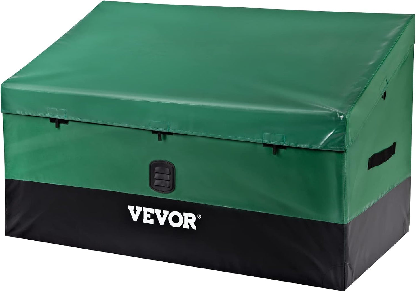 VEVOR Outdoor Storage Box, 230 Gallon Waterproof PE Tarpaulin Deck Box w/Galvanized Frame, All-Weather Protection & Portable, for Camping, Garden, Poolside, and Yard, Black & Green