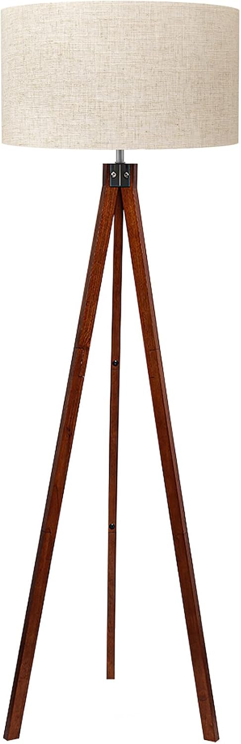 LEPOWER Tripod Floor Lamp Mid Century Modern Standing Lamps for Living Room | Light-Diffusing Linen Shade, Premium Rubberwood Tripod with E26 Base, Adding Warmth to Bedroom, Office & Study Corner Brown