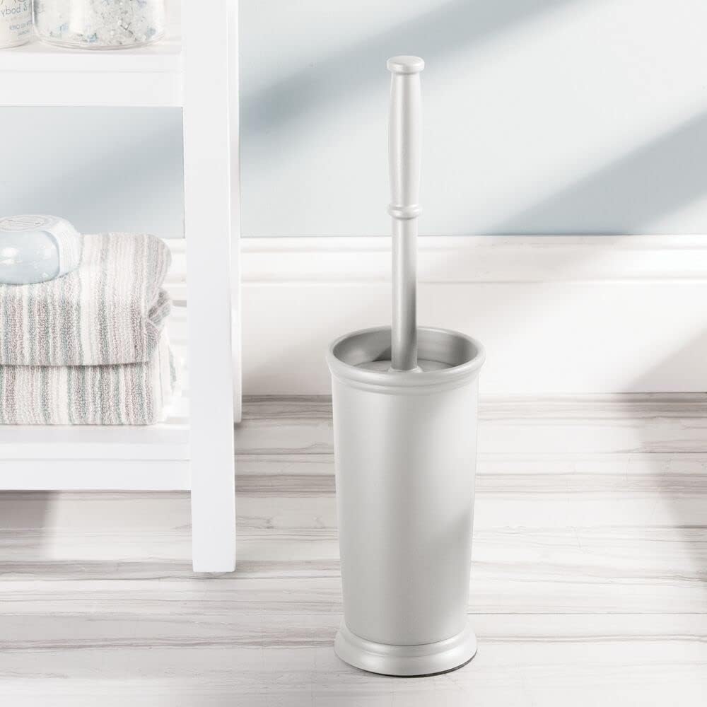 mDesign Metal Freestanding Slim Toilet Bowl Brush and Holder