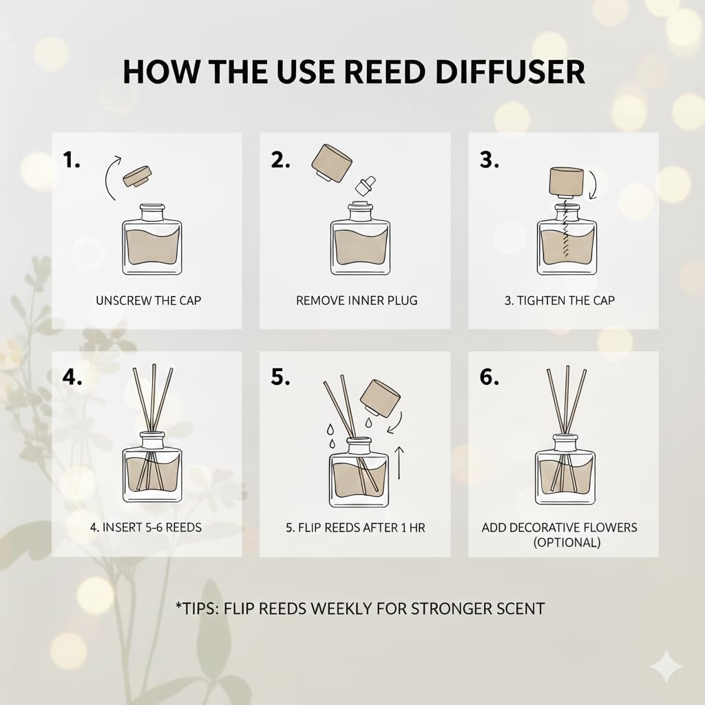 PEANÄK Reed Diffuser Set - Sandalwood Rose Fragrance 6.7oz (200 ml) - Real Preserved Flowers & 8 Reed Sticks for Bathroom Shelf Decor Home Diffuser & Office Scent with Long Lasting Gift Scent