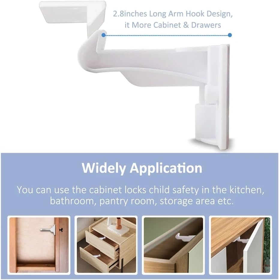 Invisible Baby Proofing Cabinet Latch Locks, 10 Pack, No Drilling or Tools Required, Works with Most Cabinets and Drawers, Countertop Overhangs, Highly Secure