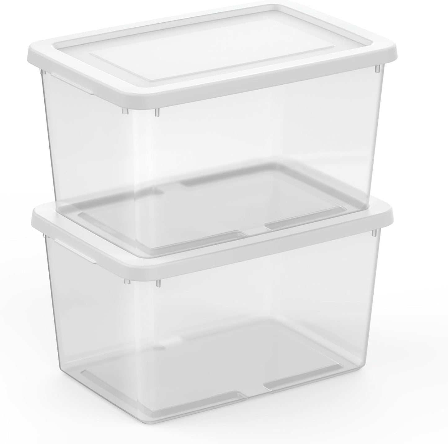 Sterilite 6 Pack Storage Box, 41 Quart Stackable Tote, Clear Plastic Container with Secure Snapping White Lids for Home and Office Organization