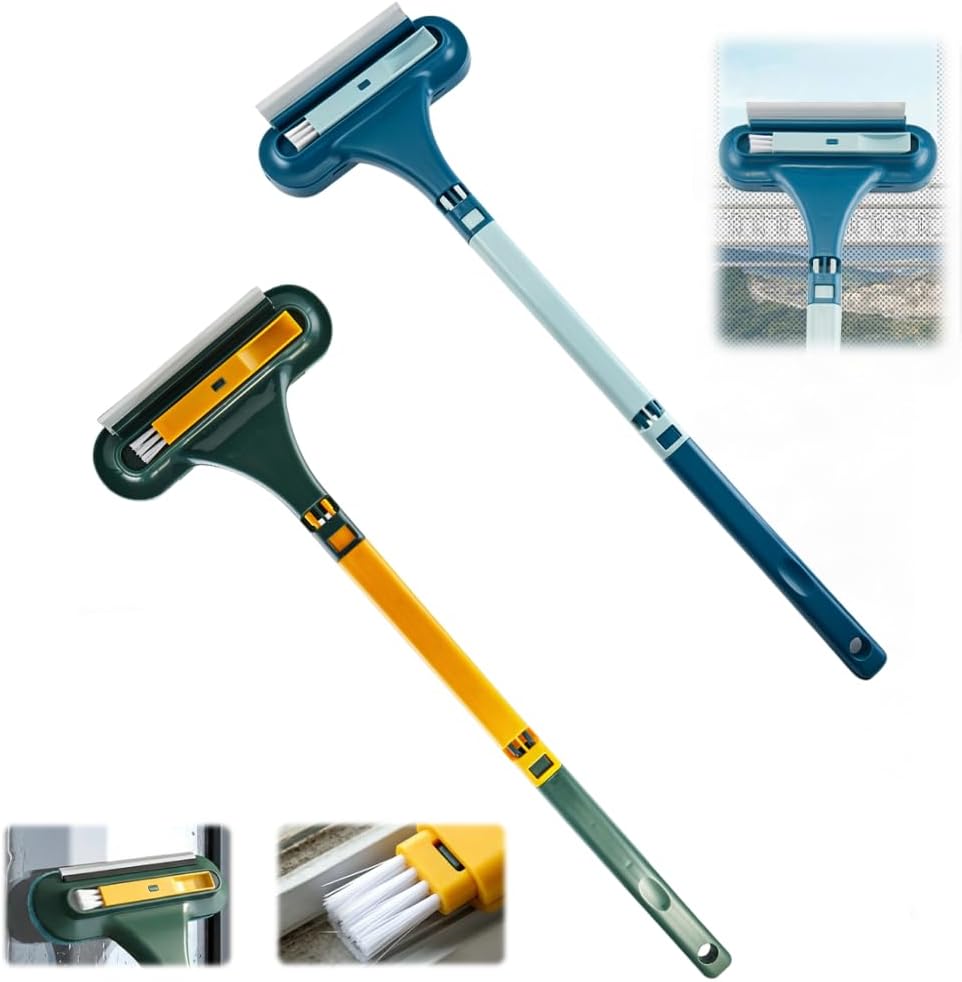 Window Screen Cleaning Brush, 2026 New 2 in 1 Window Screen Cleaner Tool with Squeegee, Mesh Screen Cleaner, Multi-Purpose Cleaning Brush for Patio Door Porch Screens (Blue)