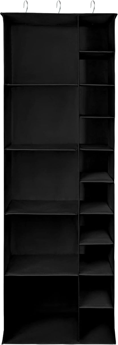 Libeder Shoe Organizer for Closet, 15 Shelf Hanging Closet Storage Shelves - 10 Shoe Rack Organizer and 5 Compartment for Clothes with 6 Side Mesh Pockets for Scarves Socks,Gloves, Grey