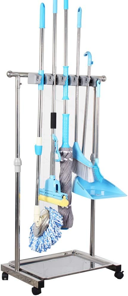 Broom And Mop Holder Put Wet Mops Movable Floor-Mounted Mop Rack Floor Standing Cleaning Tool Cart Storage For Garden Garage Schools, Hospitals, Factories, Hotels,Property Companies (12racks)
