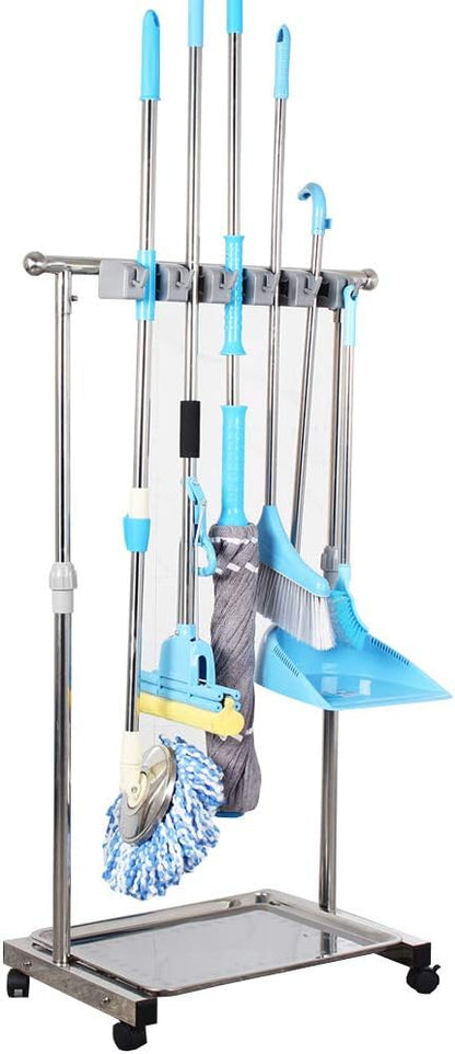 Broom And Mop Holder Put Wet Mops Movable Floor-Mounted Mop Rack Floor Standing Cleaning Tool Cart Storage For Garden Garage Schools, Hospitals, Factories, Hotels,Property Companies (12racks)
